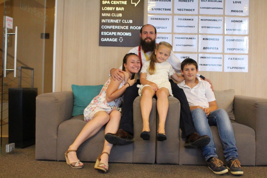 Photo children and animator in the lobby