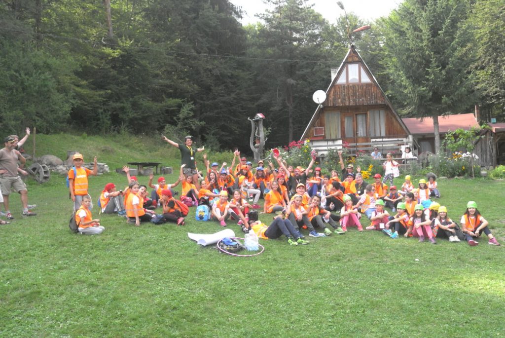 Children's summer camp on the grass