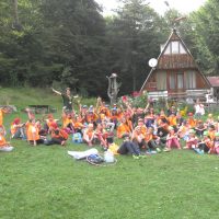 Children's summer camp on the grass